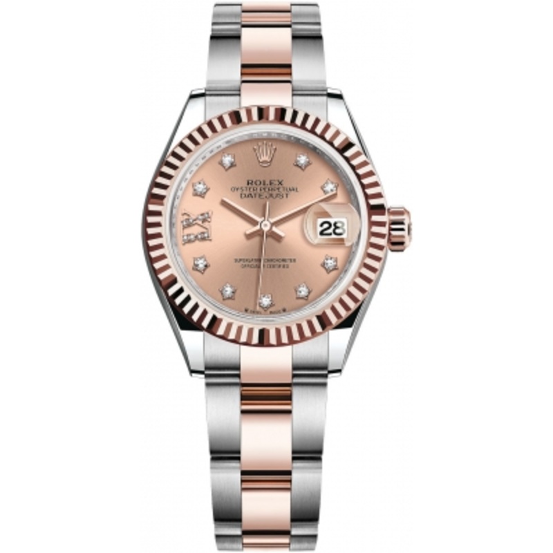 279171 Rose 17 Diamond Oyster Rolex Lady Datejust 28mm Stainless Steel and Everose Gold Ladies Watch