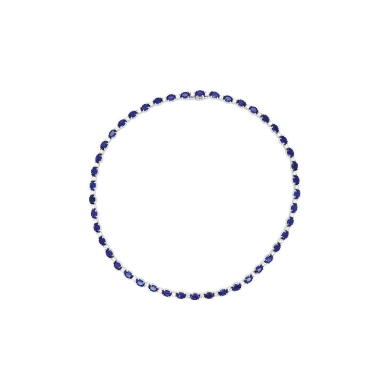 Oval Blue Sapphire and Diamond Necklace – Bayco