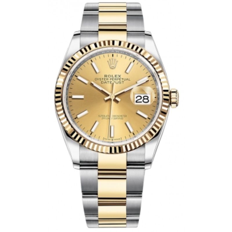 126233 Champagne Index Oyster Rolex Datejust 36mm Stainless Steel and Yellow Gold Ladies Watch