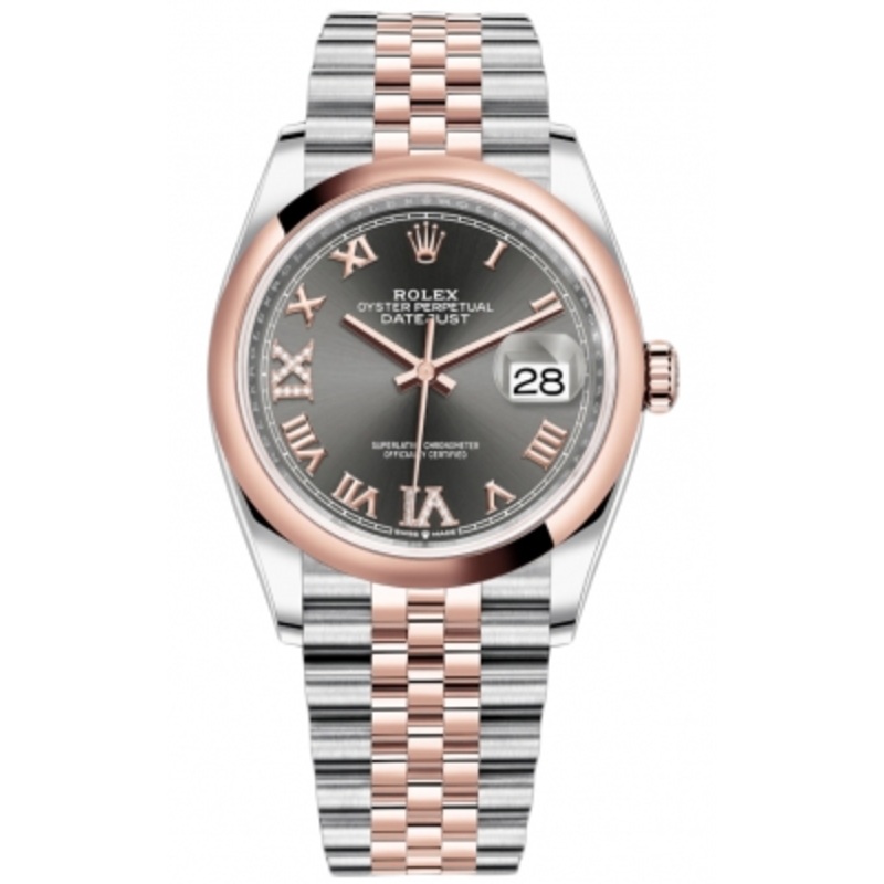 126201 Dark Rhodium VI IX Roman Jubilee Rolex Datejust 36mm Stainless Steel and Rose Gold Ladies Watch
