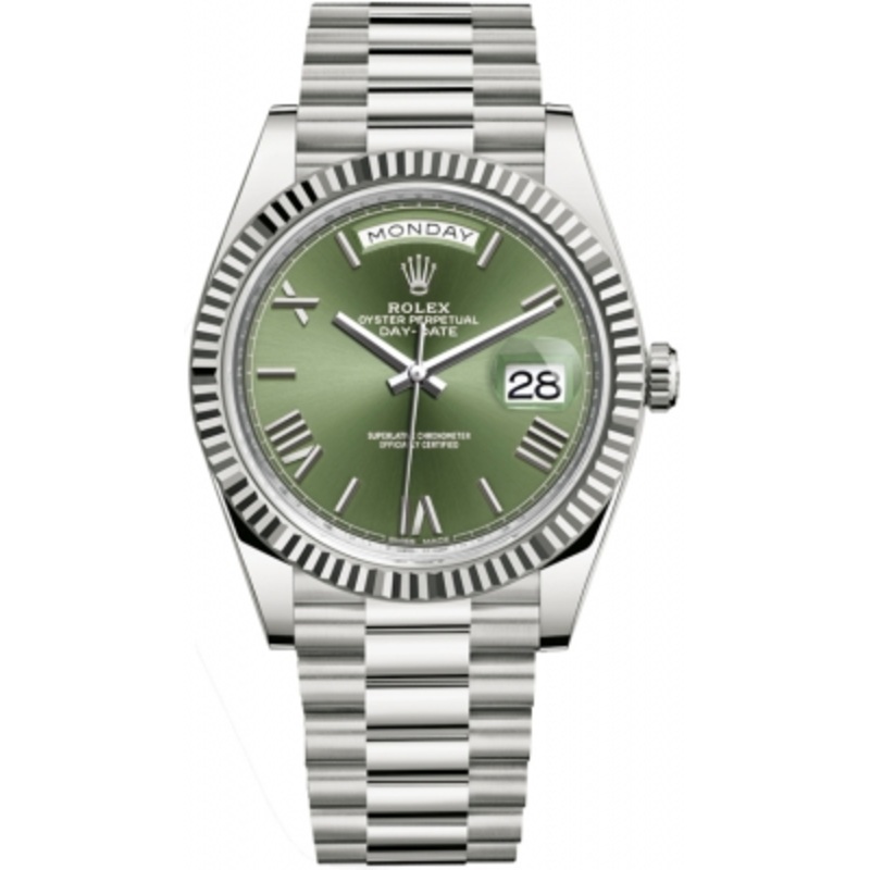 228239 Olive Green Roman Rolex Day-Date 40mm White Gold Mens Watch