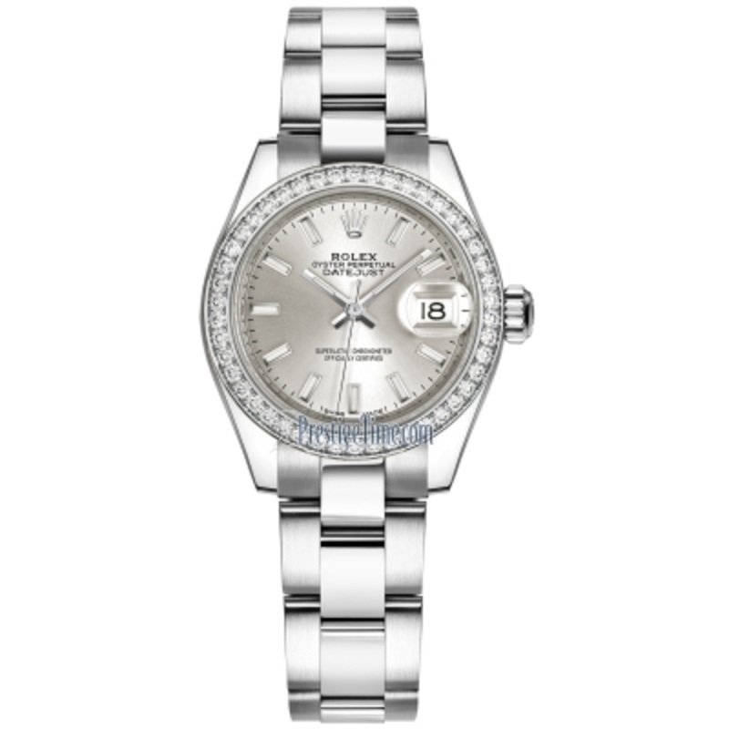 279384RBR Silver Index Oyster Rolex Lady Datejust 28mm Stainless Steel Ladies Watch