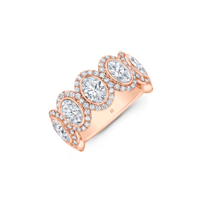 Oval Cut Diamond Halo Band in Pink Gold – Rahaminov Diamonds