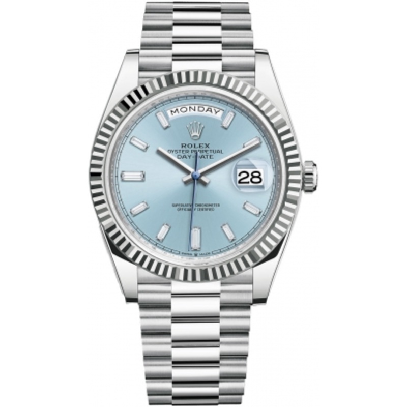 228236 Ice Blue Baguette Rolex Day-Date 40mm Platinum Mens Watch