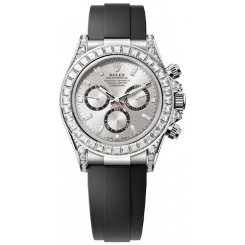 126539TBR Steel Baguette   Rolex Cosmograph Daytona White Gold Mens Watch