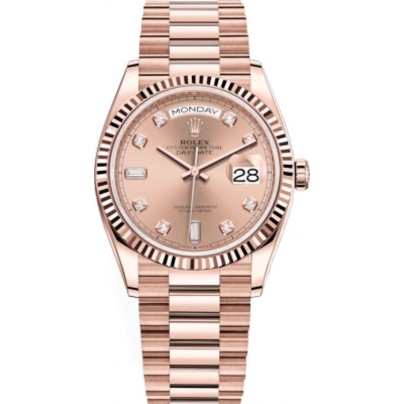 128235 Rose Diamond Rolex Day-Date 36mm Everose Gold Midsize Watch