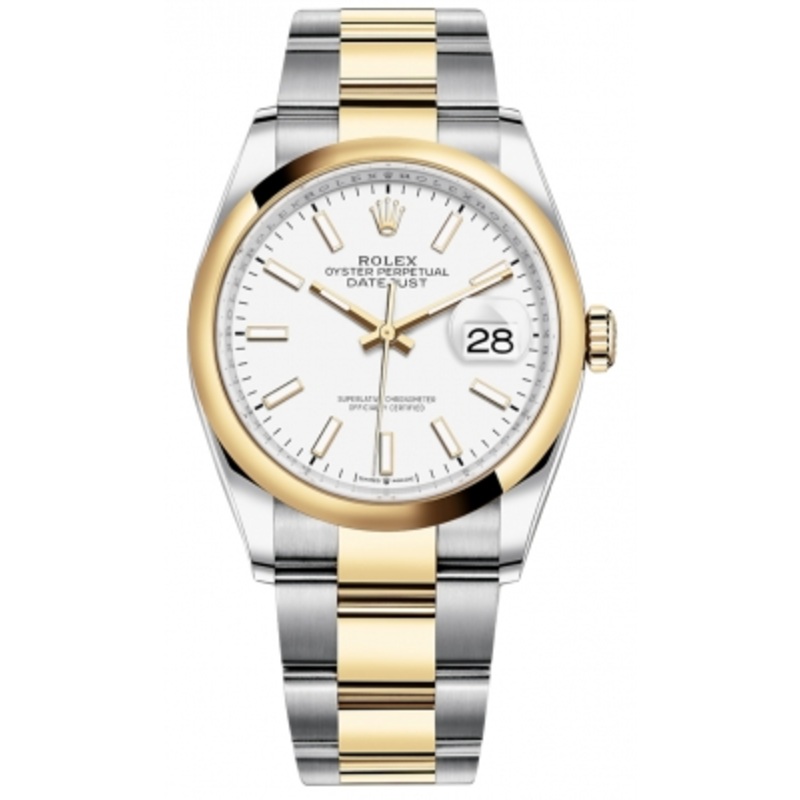 126203 White Index Oyster Rolex Datejust 36mm Stainless Steel and Yellow Gold Ladies Watch