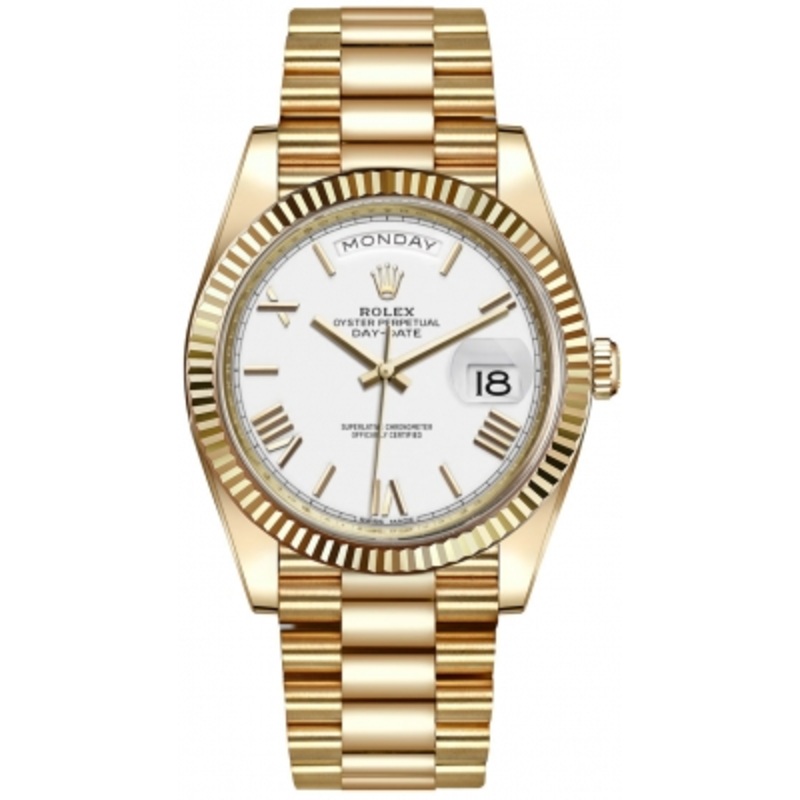 228238 White Roman Rolex Day-Date 40mm Yellow Gold Mens Watch
