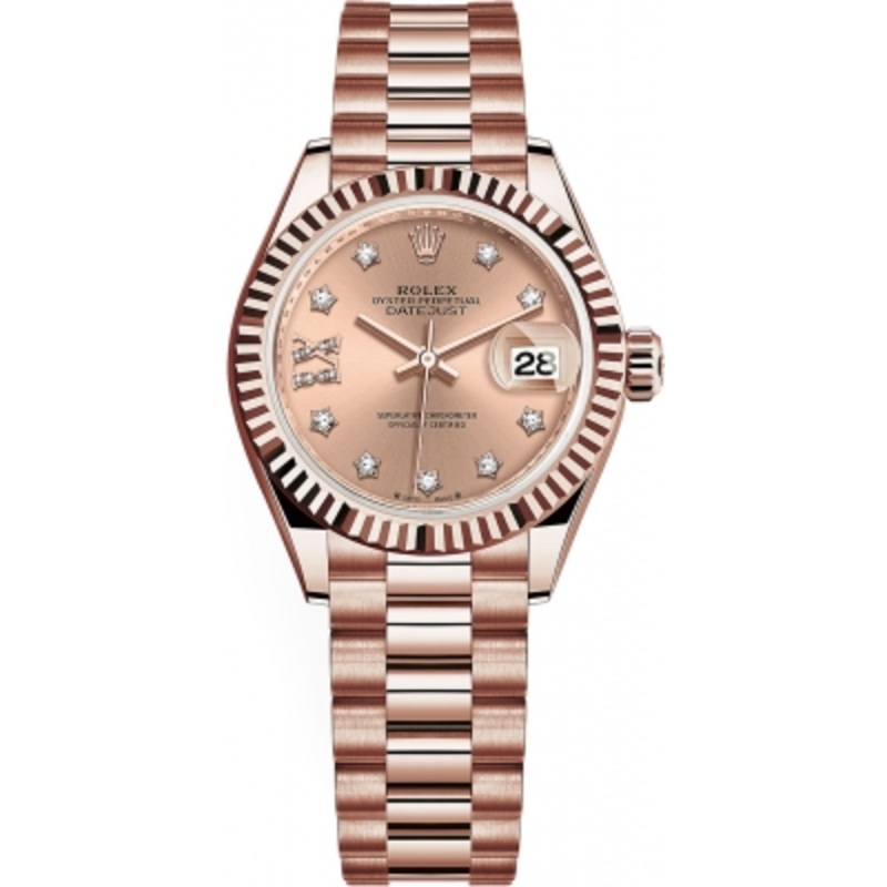 279175 Rose 17 Diamond President Rolex Lady Datejust 28mm Everose Gold Ladies Watch