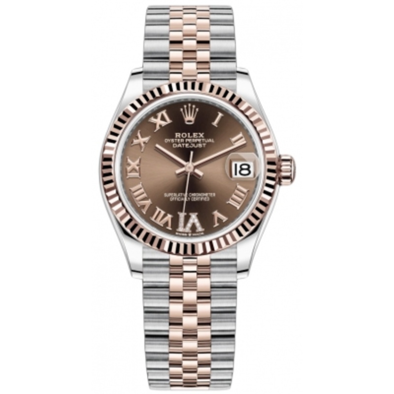 278271 Chocolate Roman VI Jubilee Rolex Datejust 31mm Stainless Steel and Rose Gold Ladies Watch