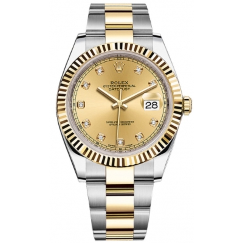 126333 Champagne Diamond Oyster Rolex Datejust 41mm Stainless Steel and Yellow Gold Mens Watch