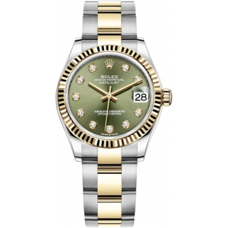 278273 Green Diamond Oyster Rolex Datejust 31mm Stainless Steel and Yellow Gold Ladies Watch
