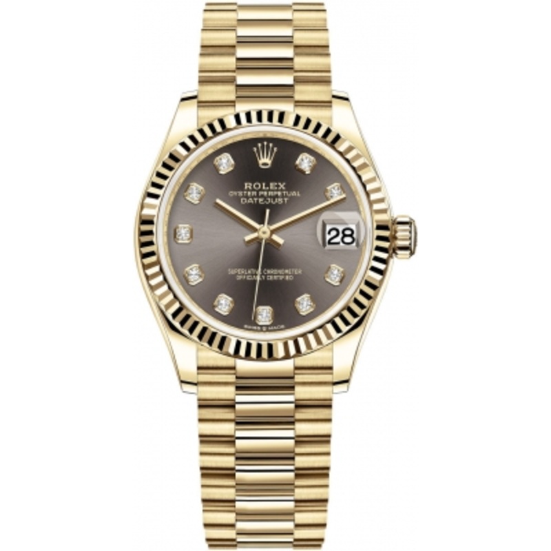 278278 Dark Grey Diamond President Rolex Datejust 31mm Yellow Gold Ladies Watch