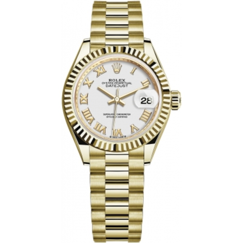279178 White Roman President Rolex Lady Datejust 28mm Yellow Gold Ladies Watch
