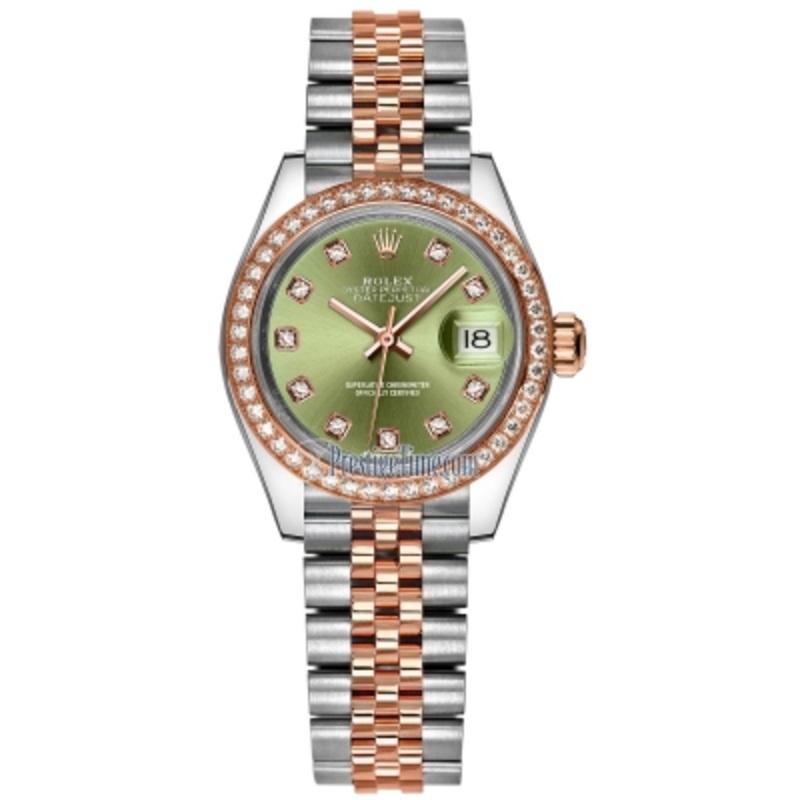 279381RBR Olive Green Diamond Jubilee Rolex Lady Datejust 28mm Stainless Steel and Everose Gold Ladies Watch