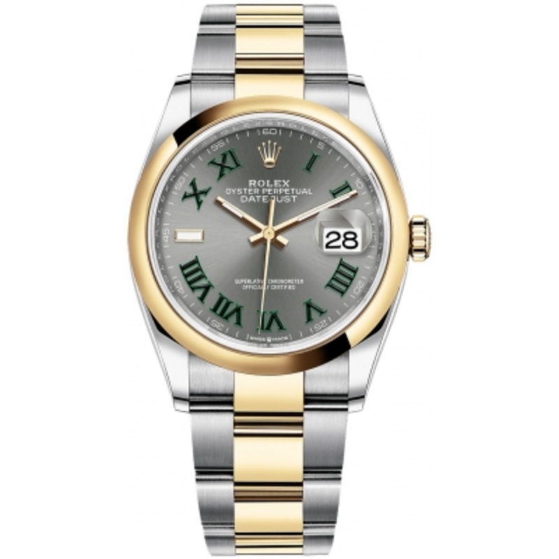 126203 Slate Roman Oyster Wimbledon Rolex Datejust 36mm Stainless Steel and Yellow Gold Ladies Watch
