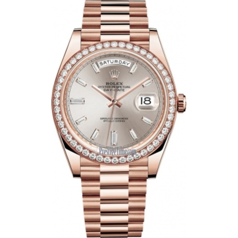 228345RBR Sundust Baguette Index Rolex Day-Date 40mm Everose Gold Mens Watch