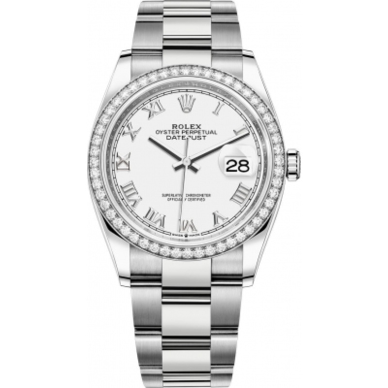 126284rbr White Roman Oyster Rolex Datejust 36mm Stainless Steel Midsize Watch