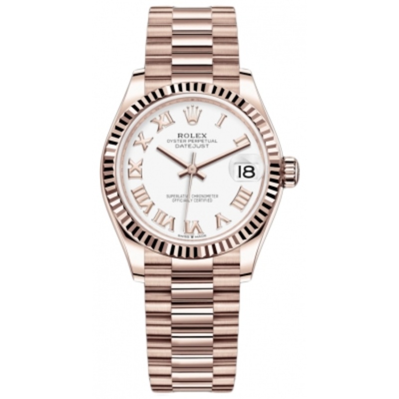 278275 White Roman President Rolex Datejust 31mm Everose Gold Ladies Watch