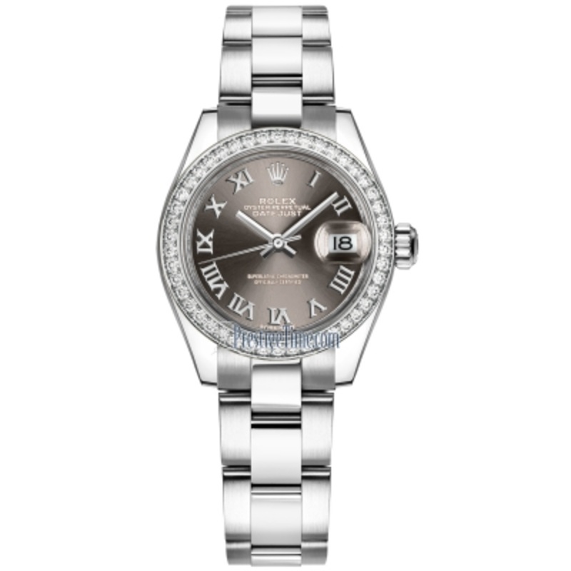 279384RBR Dark Grey Roman Oyster Rolex Lady Datejust 28mm Stainless Steel Ladies Watch