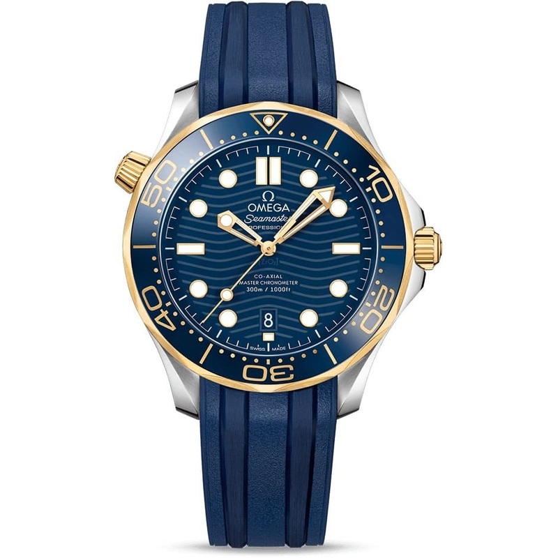 Omega Seamaster Diver 300M Co-Axial Master Chronometer Steel Yellow Gold on Strap
