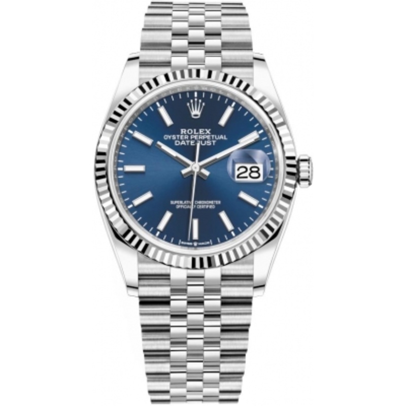126234 Blue Index Jubilee Rolex Datejust 36mm Stainless Steel Midsize Watch