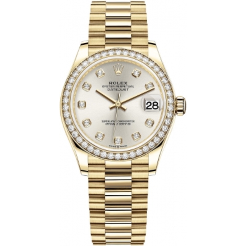 278288RBR Silver Diamond President Rolex Datejust 31mm Yellow Gold Ladies Watch