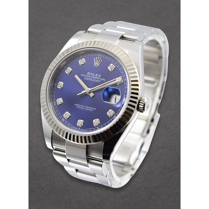 126334 used blue diamond oys Rolex Datejust 2 – 41mm in Steel with Oyster Bracelet /  Fluted Bezel