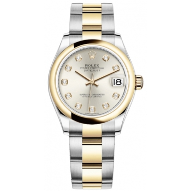 278243 Silver Diamond Oyster Rolex Datejust 31mm Stainless Steel and Yellow Gold Ladies Watch
