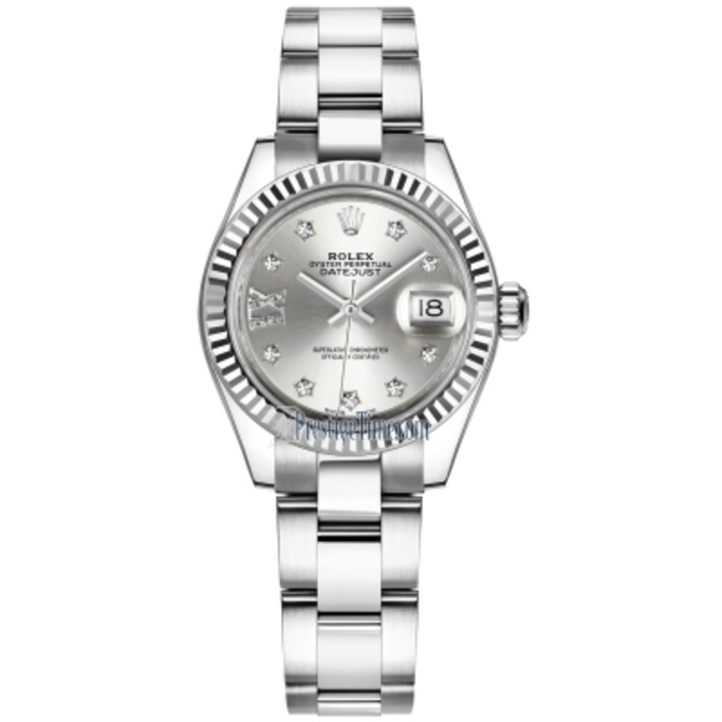 279174 Silver 17 Diamond Oyster Rolex Lady Datejust 28mm Stainless Steel Ladies Watch