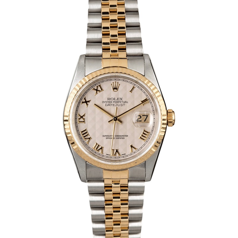 Two Tone Rolex Datejust 16233 Ivory Pyramid Dial