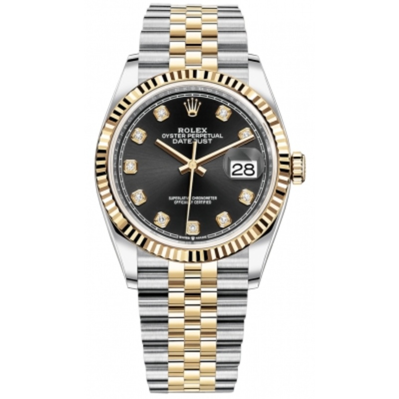 126233 Black Diamond Jubilee Rolex Datejust 36mm Stainless Steel and Yellow Gold Ladies Watch