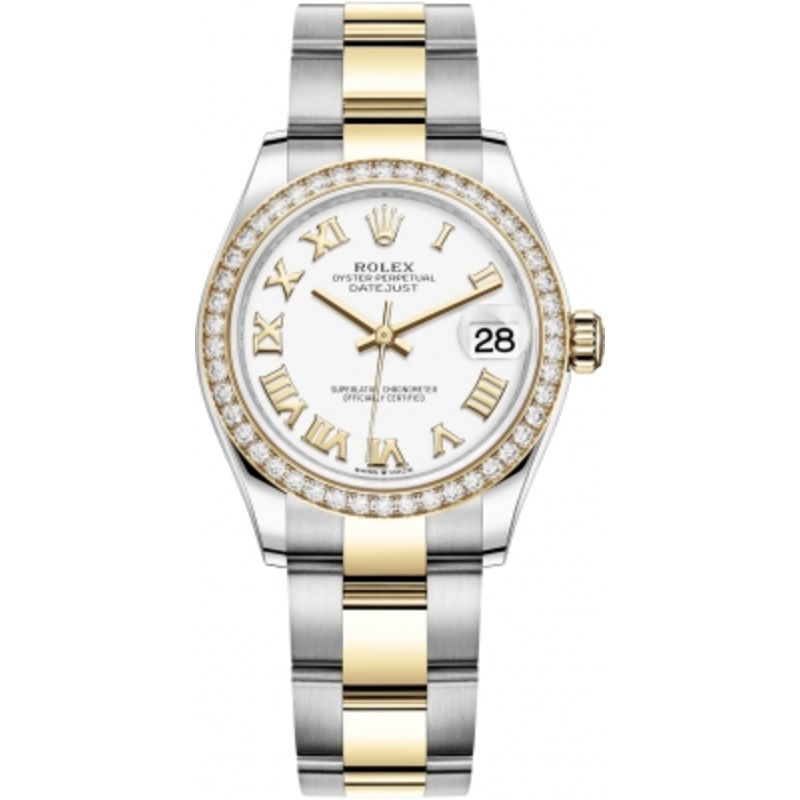 278383rbr White Roman Oyster Rolex Datejust 31mm Stainless Steel and Yellow Gold Ladies Watch