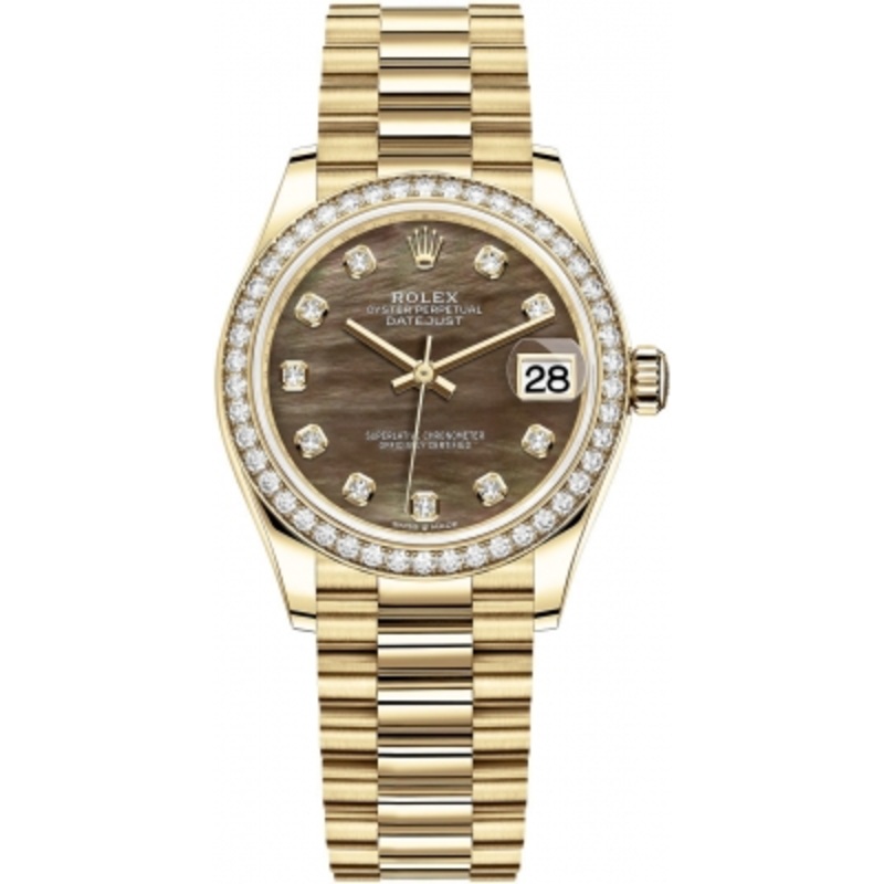 278288RBR Black MOP Diamond President Rolex Datejust 31mm Yellow Gold Ladies Watch