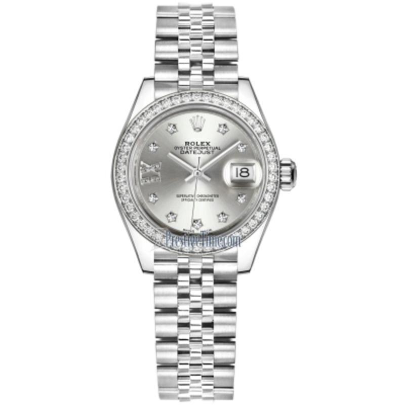 279384RBR Silver 17 Diamond Jubilee Rolex Lady Datejust 28mm Stainless Steel Ladies Watch