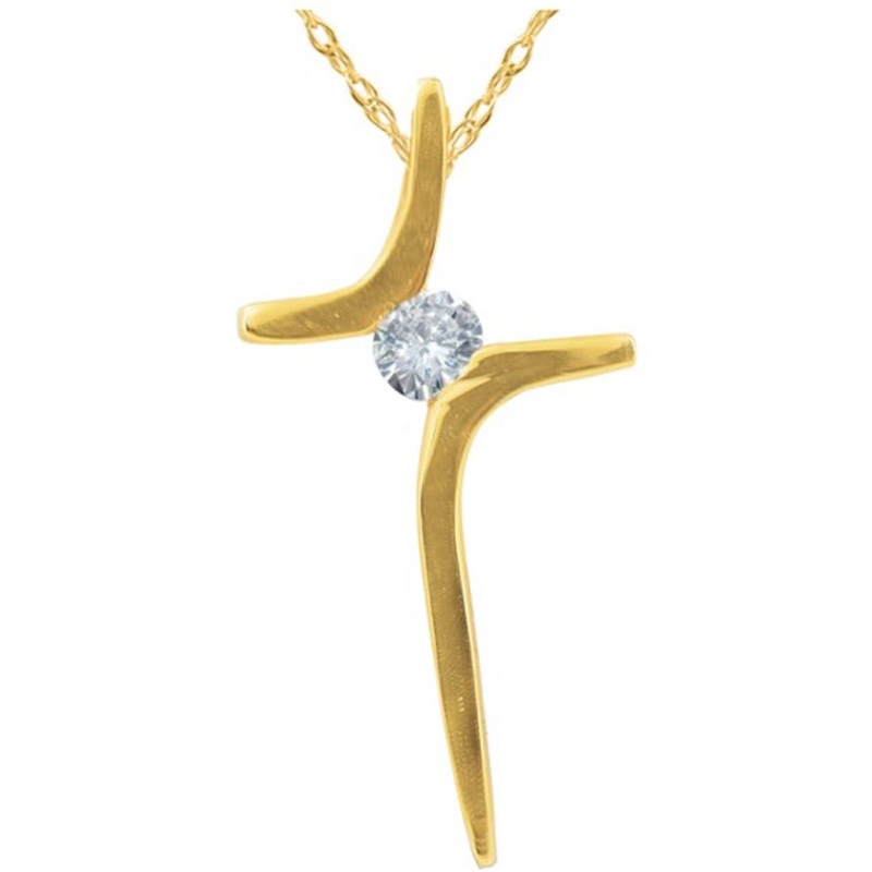 Diamond Floating Cross Pendant, 0.05 Carat on Yellow Gold