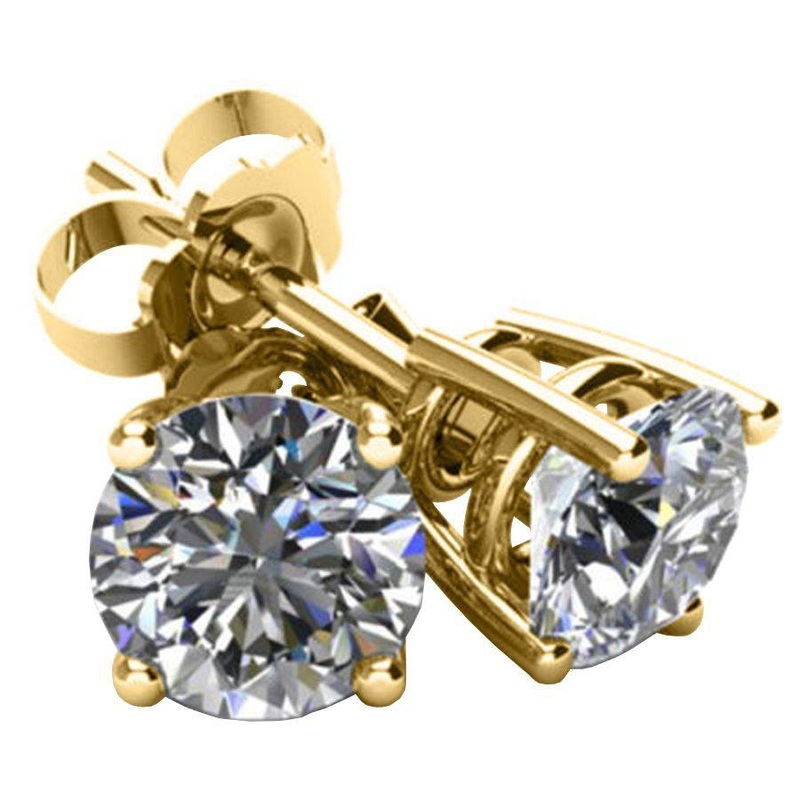 Buy Diamond Stud Yellow Gold Basket Setting Earrings .4 TWC on Sale | AuthenticWatches
