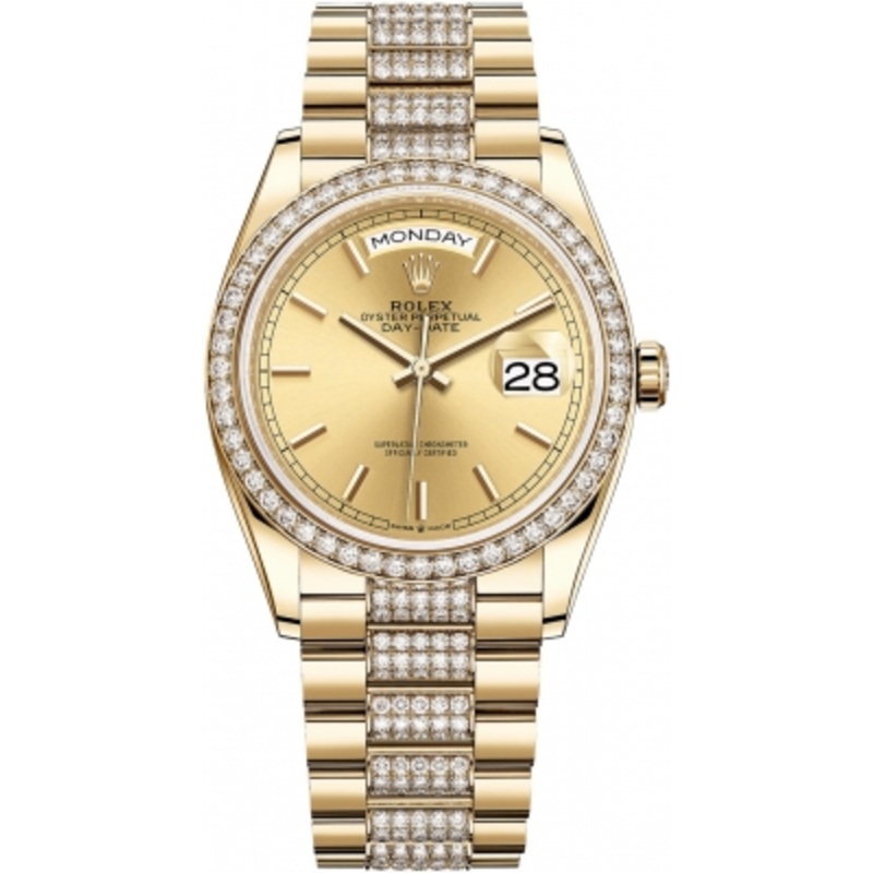128348RBR Champagne Index DB Rolex Day-Date 36mm Yellow Gold Midsize Watch