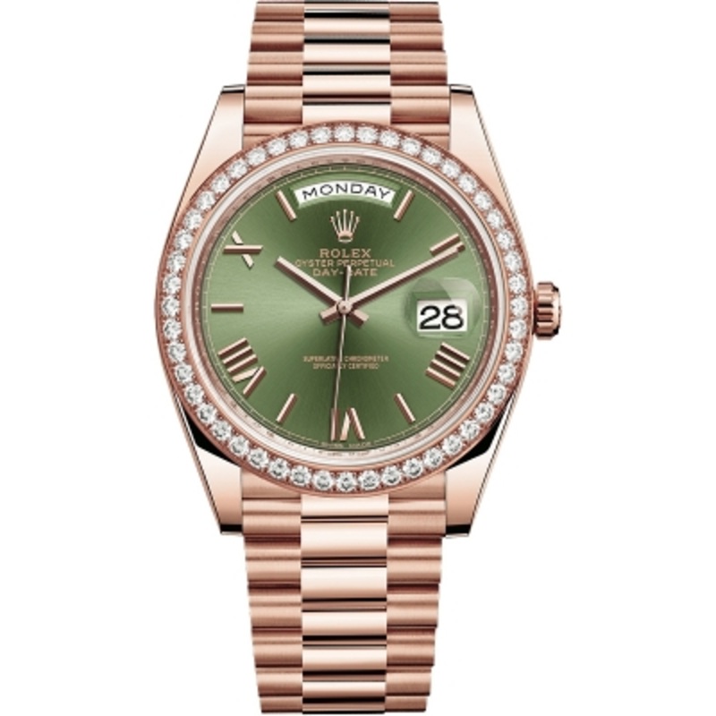 228345RBR Olive Green Roman Rolex Day-Date 40mm Everose Gold Mens Watch