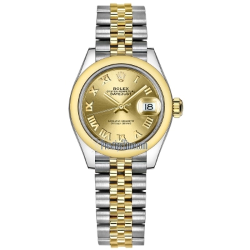279163 Champagne Roman Jubilee Rolex Lady Datejust 28mm Stainless Steel and Yellow Gold Ladies Watch