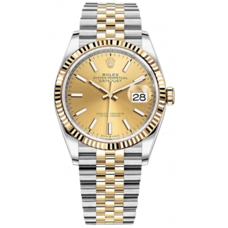 126233 Champagne Index Jubilee Rolex Datejust 36mm Stainless Steel and Yellow Gold Ladies Watch