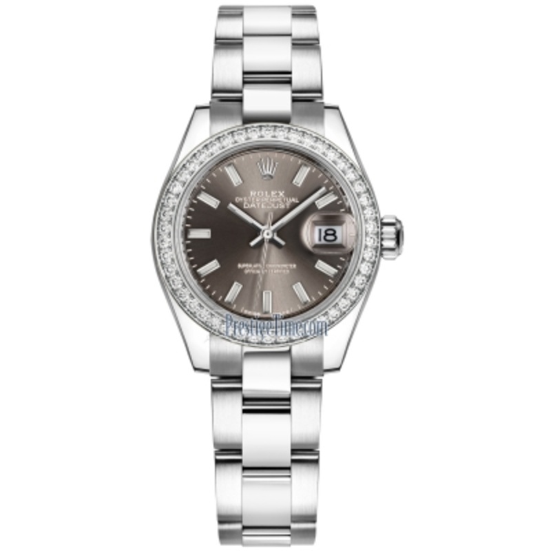 279384RBR Dark Grey Index Oyster Rolex Lady Datejust 28mm Stainless Steel Ladies Watch