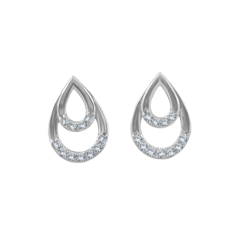 Diamond Pear Shape Earrings, 0.12 Carat on 14k White Gold