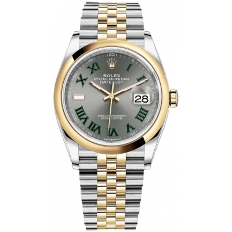 126203 Slate Roman Jubilee Wimbledon Rolex Datejust 36mm Stainless Steel and Yellow Gold Ladies Watch