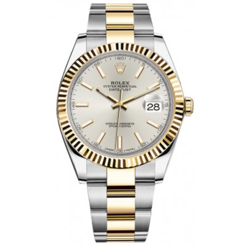 126333 Silver Index Oyster Rolex Datejust 41mm Stainless Steel and Yellow Gold Mens Watch