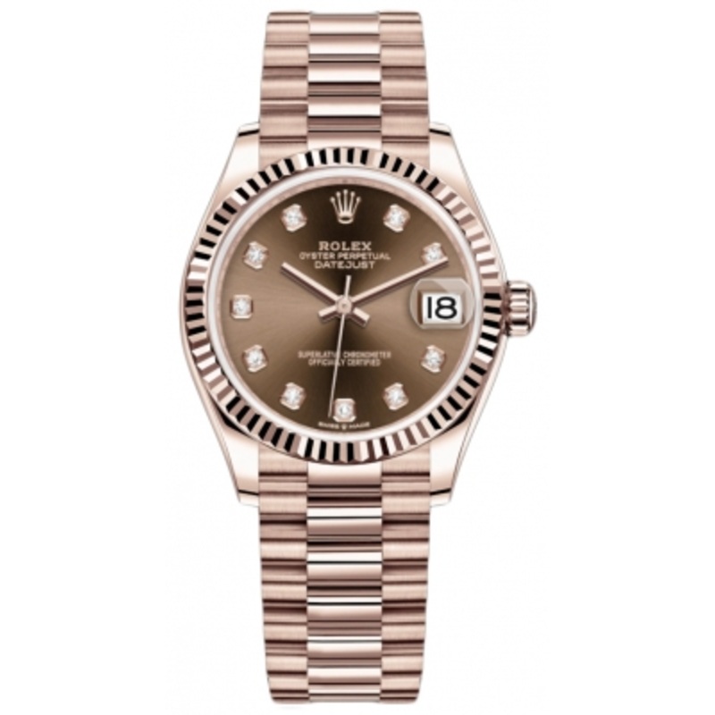 278275 Chocolate Diamond President Rolex Datejust 31mm Everose Gold Ladies Watch