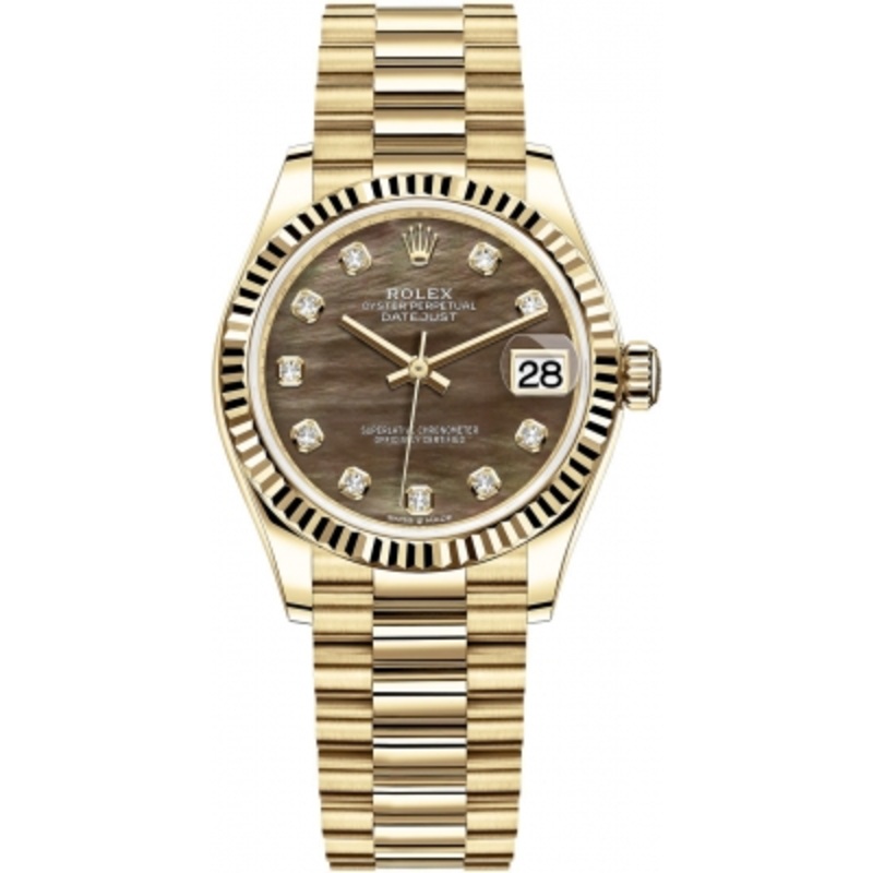 278278 Black MOP Diamond President Rolex Datejust 31mm Yellow Gold Ladies Watch