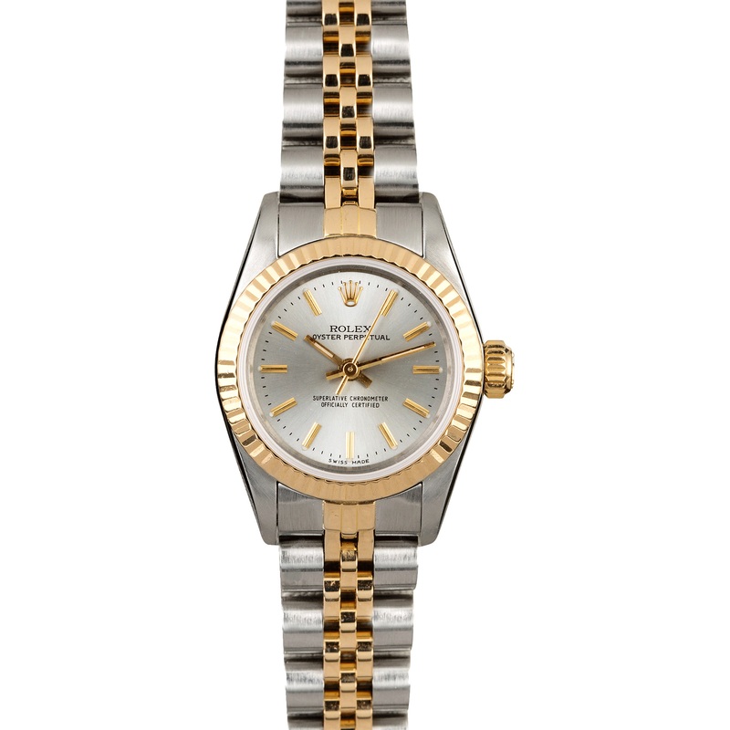 Two Tone Rolex Oyster Perpetual 67193 Silver Dial
