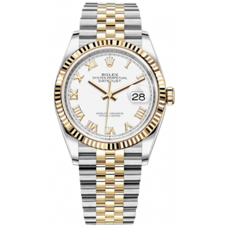 126233 White Roman Jubilee Rolex Datejust 36mm Stainless Steel and Yellow Gold Ladies Watch