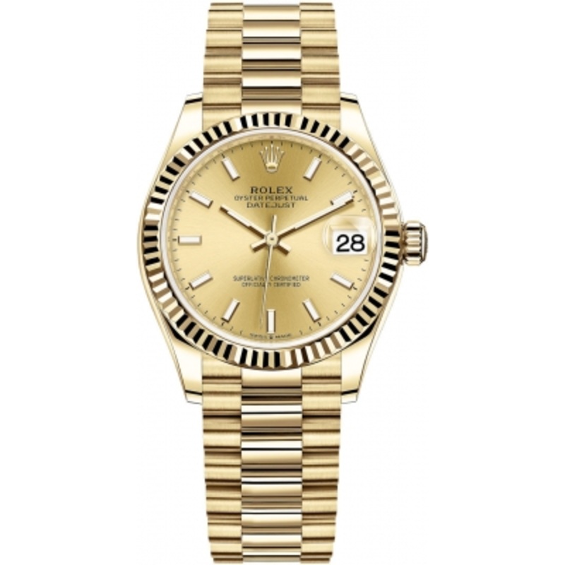 278278 Champagne Index President Rolex Datejust 31mm Yellow Gold Ladies Watch